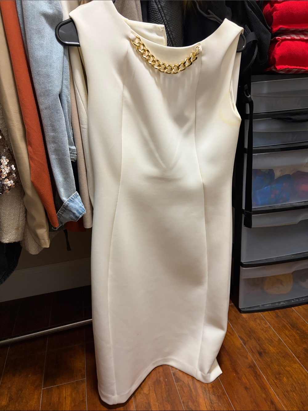 Calvin Klein Cream Midi Dress with Gold Chain